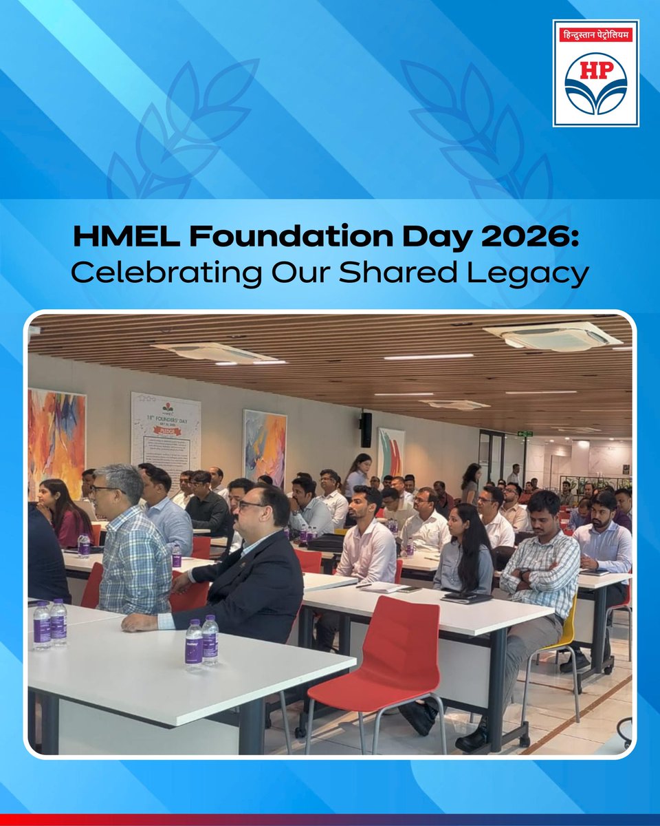 HPCL's tweet photo. Celebrating 19 Years of HMEL! 🎉

HMEL marked its 19th Foundation Day with a cake-cutting ceremony at the Corporate Office, bringing employees together to celebrate the organization’s remarkable journey of growth, collaboration, and excellence.

On this special occasion, the message from C&MD, HPCL was read out, inspiring everyone with a shared vision for the future and reaffirming the values that continue to drive HMEL forward. The CEO, HMEL expressed heartfelt gratitude to the CMD, HPCL for his inspiring message and continued guidance and support.

Here’s to many more years of innovation, progress, and collective success. 

@HardeepSPuri @PetroleumMin @TheSureshGopi @Secretary_MoPNG @neerajmittalias @HMEL_India 

#HMEL #FoundationDay #HMELAt19 #TeamHMEL #TogetherWeGrow #EnergyForTomorrow #HPCL