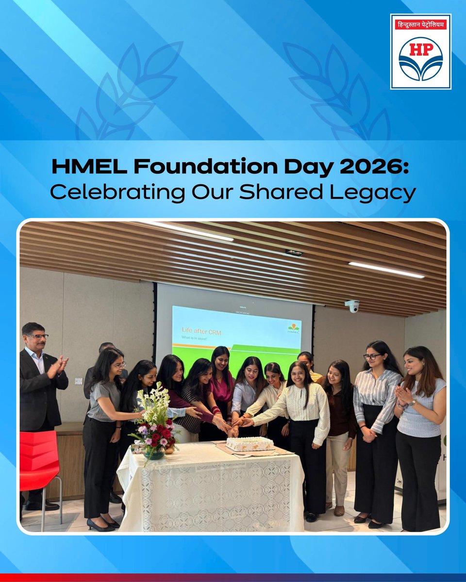 HPCL's tweet photo. Celebrating 19 Years of HMEL! 🎉

HMEL marked its 19th Foundation Day with a cake-cutting ceremony at the Corporate Office, bringing employees together to celebrate the organization’s remarkable journey of growth, collaboration, and excellence.

On this special occasion, the message from C&MD, HPCL was read out, inspiring everyone with a shared vision for the future and reaffirming the values that continue to drive HMEL forward. The CEO, HMEL expressed heartfelt gratitude to the CMD, HPCL for his inspiring message and continued guidance and support.

Here’s to many more years of innovation, progress, and collective success. 

@HardeepSPuri @PetroleumMin @TheSureshGopi @Secretary_MoPNG @neerajmittalias @HMEL_India 

#HMEL #FoundationDay #HMELAt19 #TeamHMEL #TogetherWeGrow #EnergyForTomorrow #HPCL