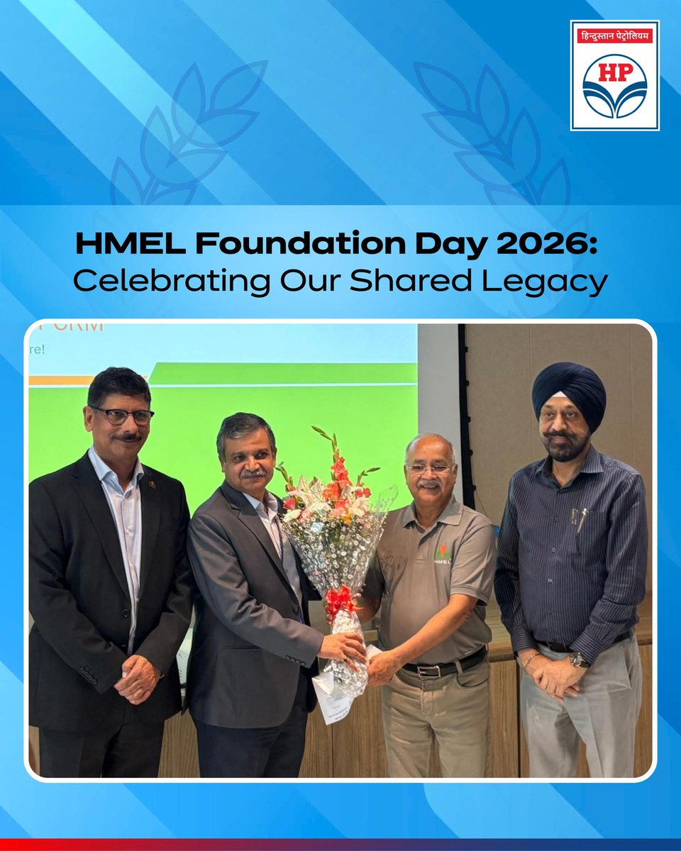 HPCL's tweet photo. Celebrating 19 Years of HMEL! 🎉

HMEL marked its 19th Foundation Day with a cake-cutting ceremony at the Corporate Office, bringing employees together to celebrate the organization’s remarkable journey of growth, collaboration, and excellence.

On this special occasion, the message from C&MD, HPCL was read out, inspiring everyone with a shared vision for the future and reaffirming the values that continue to drive HMEL forward. The CEO, HMEL expressed heartfelt gratitude to the CMD, HPCL for his inspiring message and continued guidance and support.

Here’s to many more years of innovation, progress, and collective success. 

@HardeepSPuri @PetroleumMin @TheSureshGopi @Secretary_MoPNG @neerajmittalias @HMEL_India 

#HMEL #FoundationDay #HMELAt19 #TeamHMEL #TogetherWeGrow #EnergyForTomorrow #HPCL