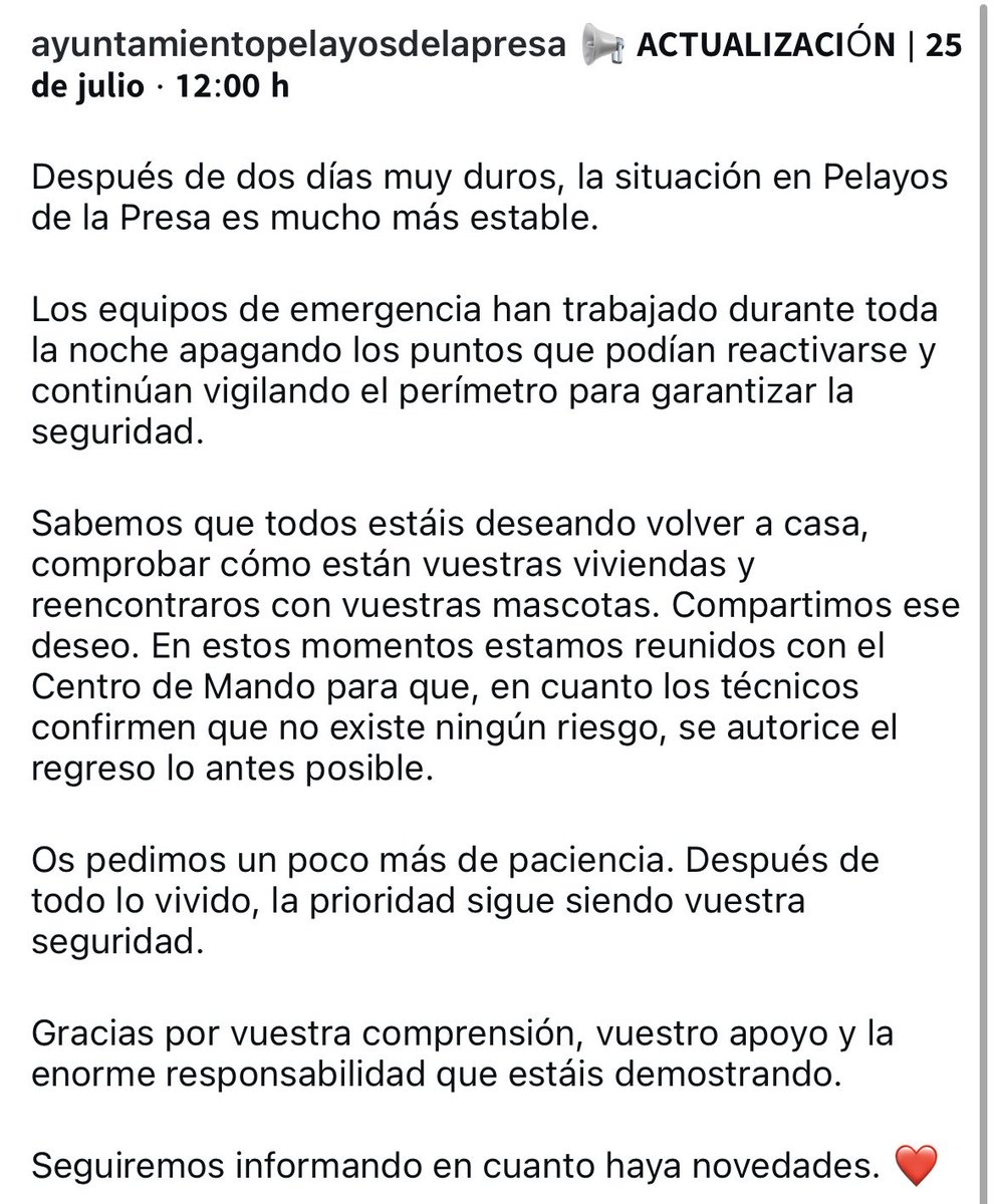 RodMBeltran's tweet photo. La situación ha mejorado para localidades como Pelayos de la Presa. Se ha controlado el perímetro del pueblo, sin embargo, los desalojados todavía no pueden volver a sus casas por seguridad.
#IFSierraOeste https://t.co/XdWtKvZhph