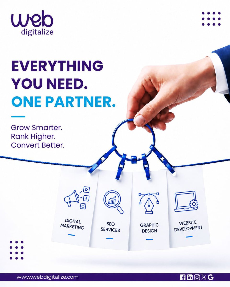 WebDigitalize's tweet photo. 🚀 Everything you need. One partner.
From #SEO &amp; #WebsiteDevelopment to #GoogleAds, #MetaAds &amp; Performance Marketing, Web Digitalize helps your business attract, engage &amp; convert the right audience.
🌐 https://t.co/BgLCjw3mgF
[digital marketing, Google Ads] https://t.co/vsab2xvzi8