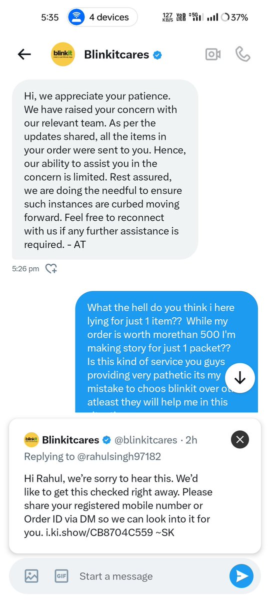 rahulsingh97182's tweet photo. @blinkitcares What the hell do you think i here lying for just 1 item??  While my order is worth morethan 500 I'm making story for just 1 packet??
Is this kind of service you guys providing very pathetic its my mistake to choos blinkit over other atleast they will help me in this situation https://t.co/zeMyXZyLbh