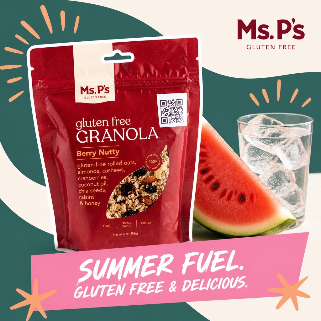 MsPsGFree1's tweet photo. 💧 Summer tip: Pair water with a protein-packed snack! Electrolytes &amp; protein help you stay energized. Try Ms. P's soft-baked &amp; organic granola over watermelon! 🍉 Stay blessed and healthy! ✨

#SummerHydration #GlutenFree https://t.co/tt8WQNeNP5
