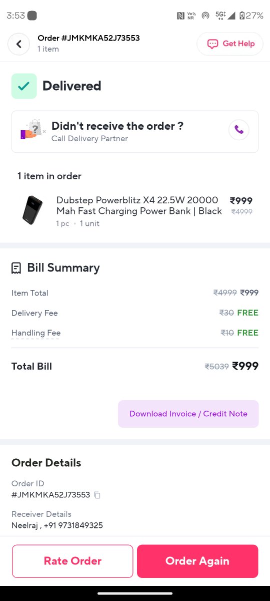 NeelrajSg's tweet photo. Hey @ZeptoNow @dubstepworld, bought a Dubstep Powerblitz X4 20000mAh Power Bank &amp; it’s emitting a burning smell while charging! Major safety hazard &amp; not charging. Need urgent help!

Order id:JMKMKA52J73553 https://t.co/xpw4kGdv56