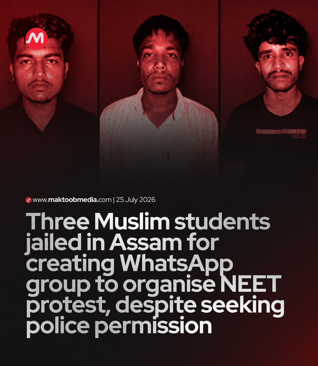 MaktoobMedia's tweet photo. Three Muslim youth from Laluk in Assam’s Lakhimpur district were arrested by the Assam Police after the police alleged that they had attempted to organise a protest in support of the countrywide youth and student movement.

https://t.co/VTm9ZQsbqr https://t.co/hM8f1u9J6H