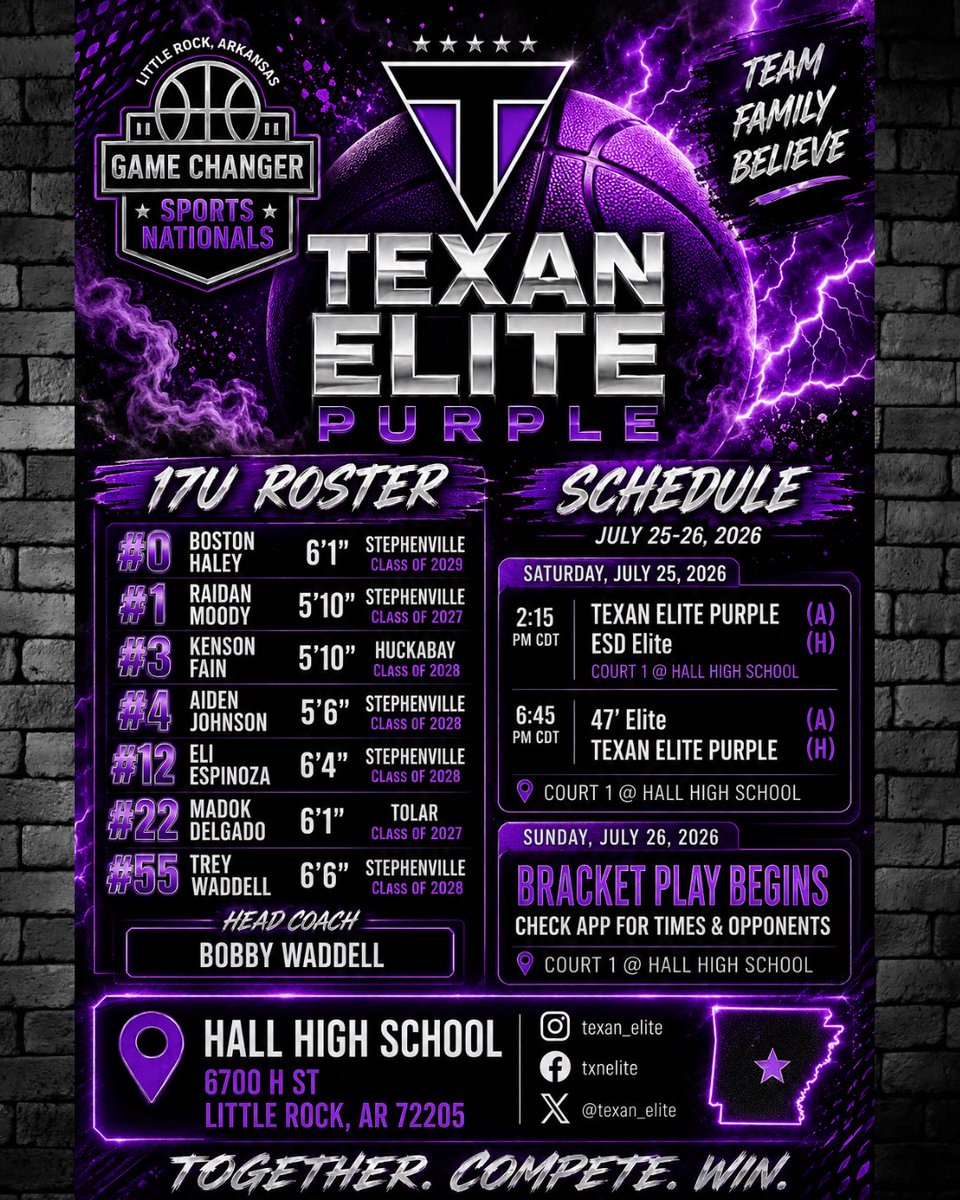 texan_elite's tweet photo. 🚨 GAMEDAY🚨
The stage is set in Little Rock for the GC Sports Nationals! TEXAN ELITE is stepping onto the hardwood to take on Arkansas’s best.Texas grit meets Arkansas hustle—time to set the tone early and leave it all on the court! 🏀🔥 https://t.co/pYG5qY6vmC