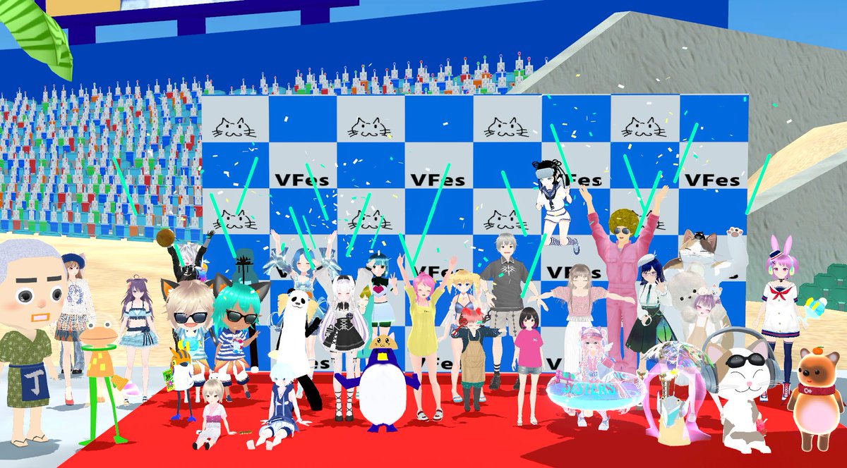 patsupyon's tweet photo. clusterバーチャルフェスティバル、みんなで廻ったぴょん！
おきゅたんのブースもあるよー

中央タワーにはウグイスボールさんのアバターでもあるドコペンが巨大に展示。
クラフトアイテムをその場で使ったりみんなでわいわい楽しかったー
８月にもまたあります！
#cluster #clusterVFes https://t.co/qSg61E3lbz