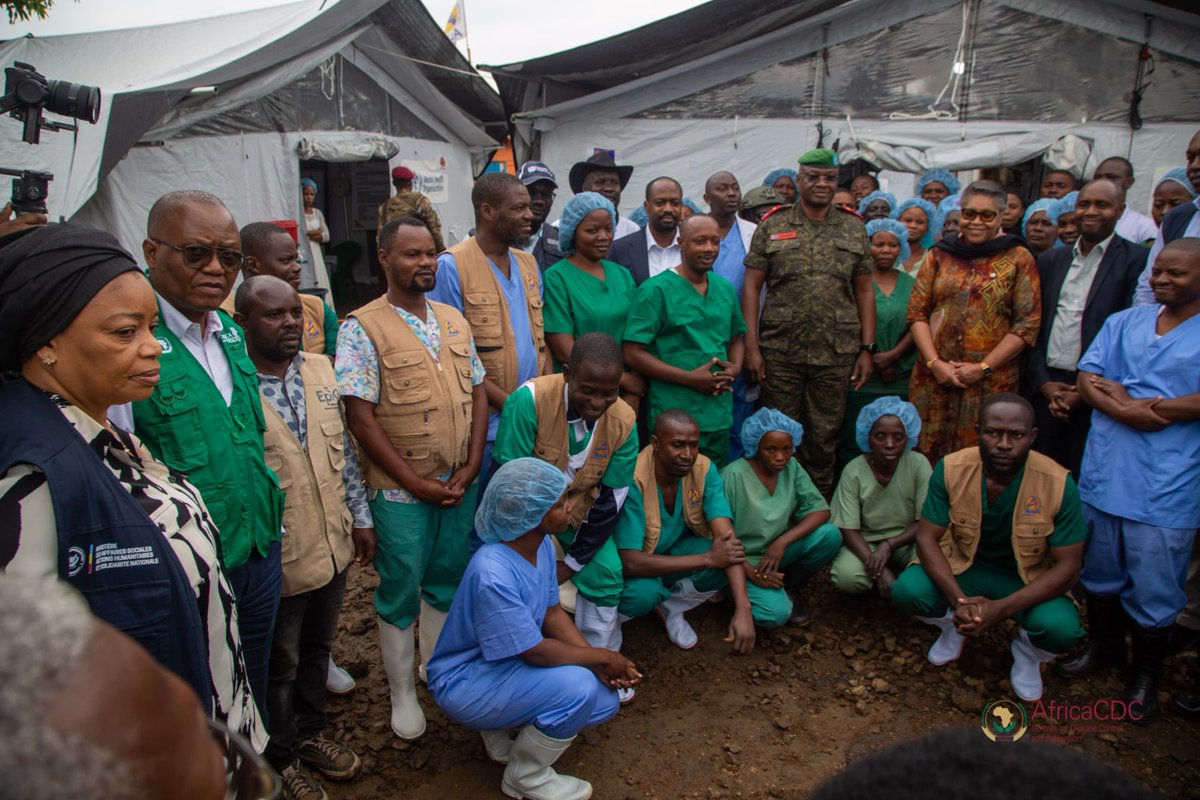 AfricaCDC's tweet photo. Strong political commitment is essential for effective public health emergency response.

Africa CDC applauds the leadership of the Government of the Democratic Republic of the Congo, as Prime Minister H.E Judith Suminwa (@SuminwaJudith) visited frontline responders and patients at the #Rwampara Ebola Treatment Centre in Ituri. 

This hands-on engagement not only boosts confidence in the Ebola response but also honours the dedication and resilience of health workers who protect our communities every day.

Africa CDC stands with national authorities and partners across Africa to drive coordinated, evidence-based action against Ebola and safeguard the health of all. 

@MinSanteRDC #AfricaReady #EbolaResponse #HealthSecurity
