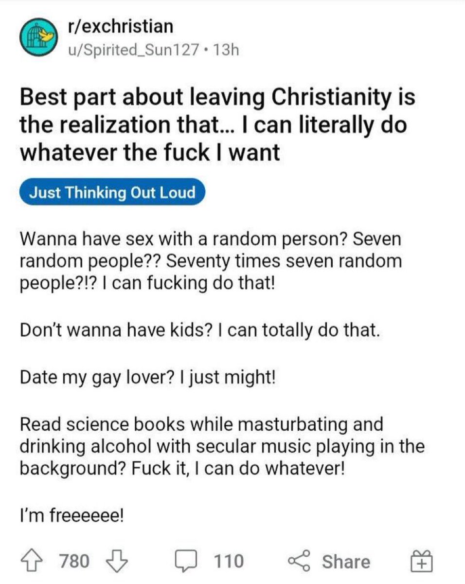 kangminlee's tweet photo. They always leave Christianity because they can’t control their sexual urges https://t.co/pJJUhUwNUt