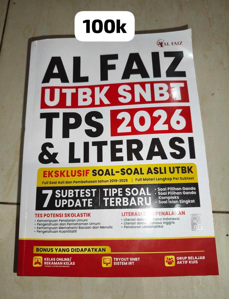 riefchaaa's tweet photo. WTS — WANT TO SELL 
Preloved 📚
- Buku Al Faiz UTBK SNBT 2026
Minim coretan, untuk detailnya bisa langsung dm
Bisa co oren 🍊

#wts #wtb #zonauang #preloved #buku #tka #utbk #snbt #studytwt #ambistwt https://t.co/aNyvbAyaRh