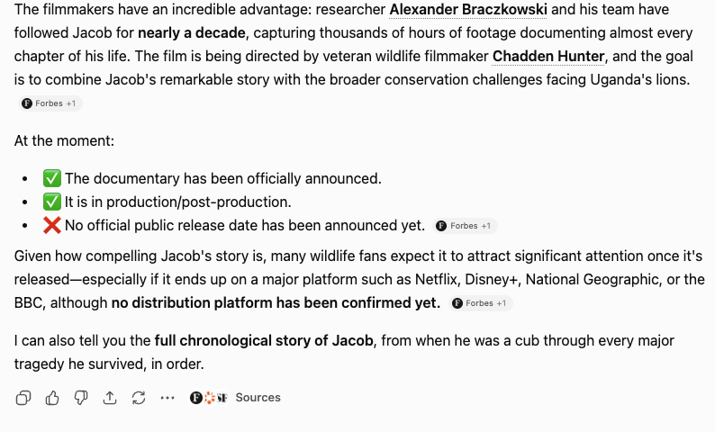 ZZenCrypto's tweet photo. @MarioPrezidente "Given how compelling Jacob's story is, many wildlife fans expect it to attract significant attention once it's released—especially if it ends up on a major platform such as Netflix, Disney+, National Geographic" https://t.co/aAtTWJuEHx