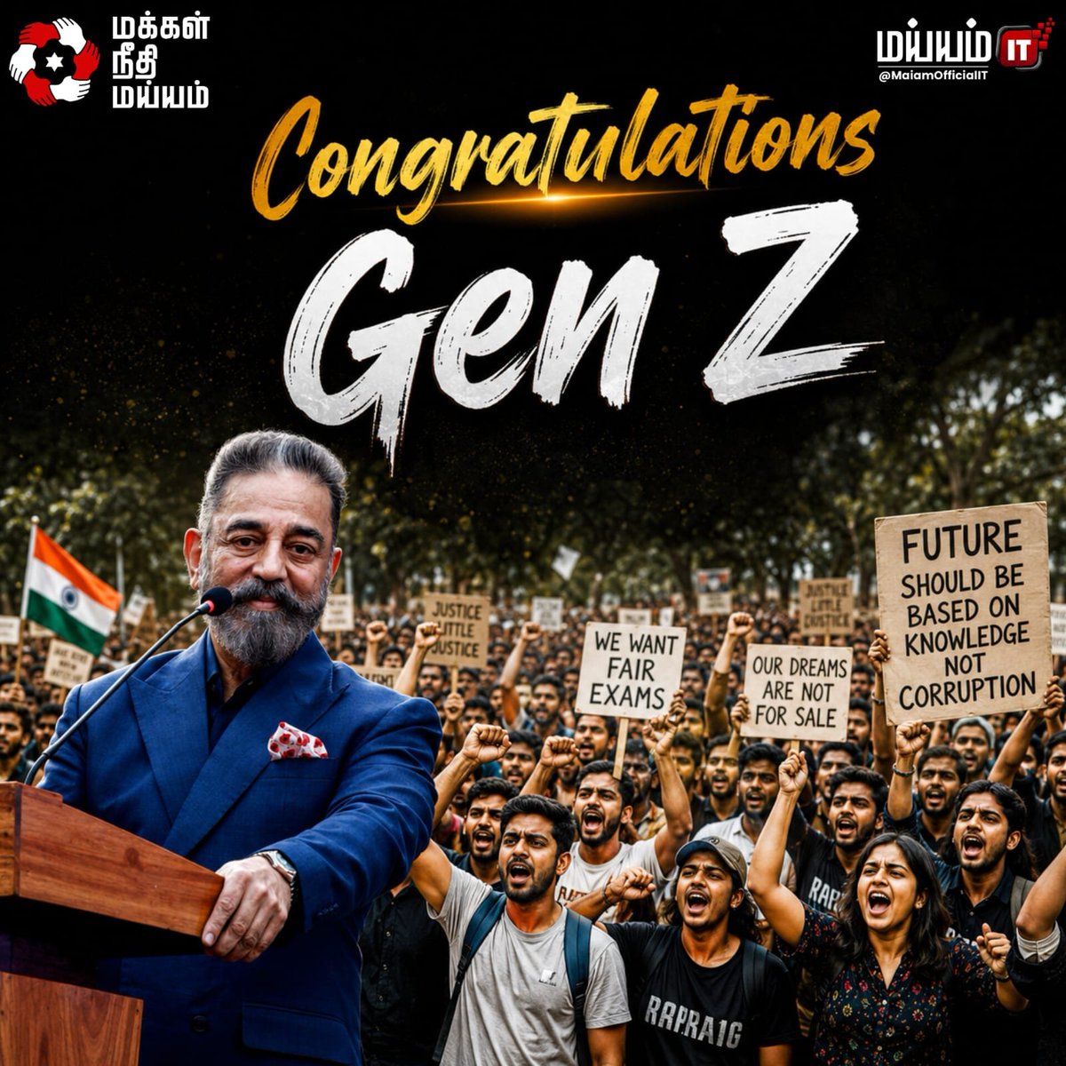 MaiamOfficialIT's tweet photo. Congrats GENZ'S 

#NEETProtest #KamalHaasan_MP #MakkalNeedhiMaiam https://t.co/iwXfHyjePX
