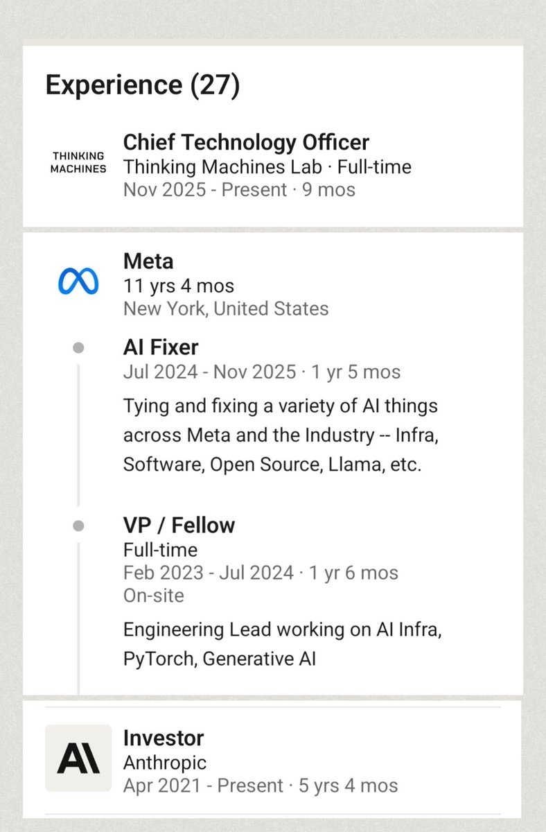 VikasAlwys's tweet photo. Meet Soumith Chintala from Hyderabad, Telangana, who completed his https://t.co/YSvOF5fxhn from VIT Vellore. No IIT. No NIT. Bad at Maths. Yet this guy is the creator of PyTorch, former VP at Meta, and now the CTO at Thinking Machines Lab.

Growing up, there was no computer in his home. He used his neighbour's computer instead.

He completed his schooling at Hyderabad Public School and graduated from VIT Vellore. Later, he moved to the US in 2009.

He was rejected by 27 US universities initially, yet he kept applying. Eventually, he got admitted to New York University, where he started working under Yann LeCun, one of the pioneers of deep learning.

He applied for many jobs in the industry and faced multiple rejections. At one point, visa issues forced him to leave the United States.

Yet he stood up again.

Finally, in 2014, he joined Meta AI’s research lab, where he built PyTorch....the framework that nearly 90% of AI research runs on today.

Today, PyTorch powers countless AI breakthroughs at Meta, Tesla, OpenAI, autonomous driving systems, and across the broader machine learning ecosystem.

He led PyTorch for eight years, taking it from nothing to nearly 90% adoption in AI research. He rose to the position of VP at Meta before leaving to join Thinking Machines Lab as its CTO.

Every 'no' brings you closer to the right 'yes'.

FYI check :-
https://t.co/uxsgp5FkWP