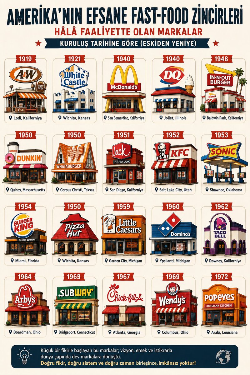 serkansen41's tweet photo. 100 yılı aşan Amerikan fast-food markalarına bakıyorum hepsi küçük bir dükkândan çıkıp dünya markası olmuş. Mutfak kültürümüz çok güçlü olmasına rağmen, peki neden Türkiye'den yüzlerce ülkede faaliyet gösteren bir restoran zinciri çıkmadı? @ticaret @TUSIAD https://t.co/UWHA6XYQVS