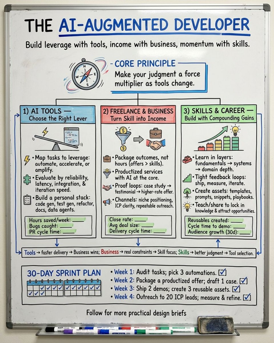 TechFinSpecial's tweet photo. 30 days. 3 pillars. One principle:

AI is a force multiplier for your own judgment.

→ AI Tools: know which lever to pull
→ Freelance: turn skill into income
→ Career: build in ways that compound

The tools change. The principle won't. 🧵 https://t.co/gMzndDVsrv
