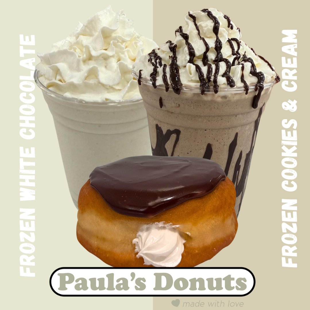 PaulasDonuts's tweet photo. Which one sounds better with a Frosted Angel Cream? 🧐🍩☕
Happy Saturday morning!!
Order online for a quick pick-up: https://t.co/g5NVtQcarW
#foodforthought #blueberry #keylime #pbnj #grapejelly #hotchocolate #chocolate #peanutbutter #redvelvet #saturdayvibes #coffee #donuts #breakfastsandwich #icedcapp #frozendrinks #boba #peanutbutter #chocolate #strawberry #raspberry #cherry #apple #BestDealInTown #frostedangel #frozenwhitechocolate #frozencookiesncream #SaturdayVibes