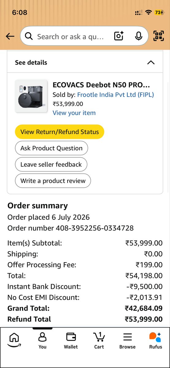 vikas5890's tweet photo. @amazonIN @amazon @JeffBezos You are scamming people. I placed an order on 6th July 2026 on Prime day sale. original scheduled delivery was 13th July 2026, and it was out for delivery in the morning and again in the evening but at around 11:30 pm continued.. https://t.co/hCHz2Jiqk9