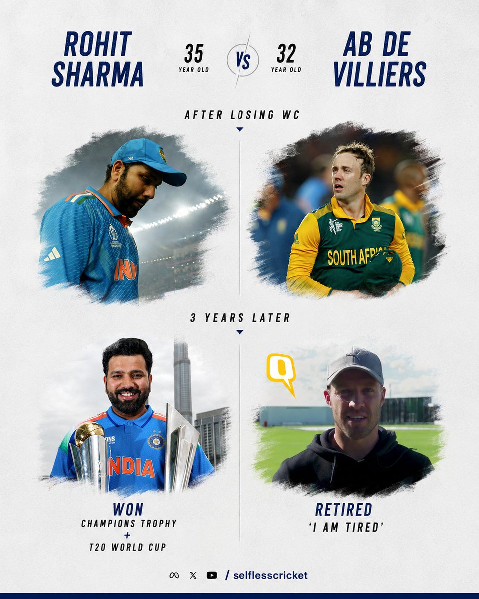 SelflessCricket's tweet photo. If life gives you a setback, make a comeback like Rohit Sharma, not AB de Villiers. https://t.co/vm3kp2DlkJ