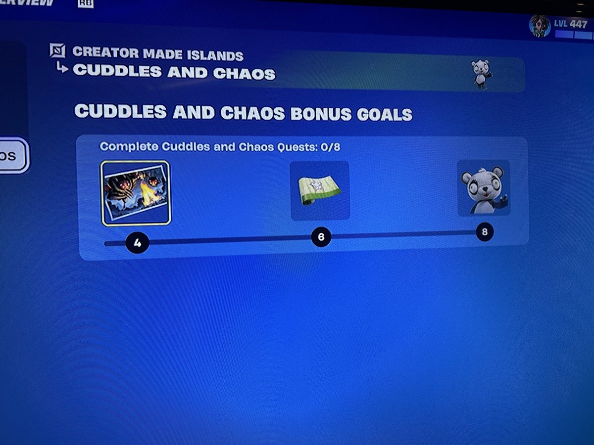 Glitchy_Tanya's tweet photo. Fortnite are you going fix the problem for people that can’t see the quest to complete the cuddles and chaos 

There a lot people that can’t see these quests 

@FortniteStatus 
@Fortnite 
@FortniteFNLK https://t.co/V3KhYmkFDV
