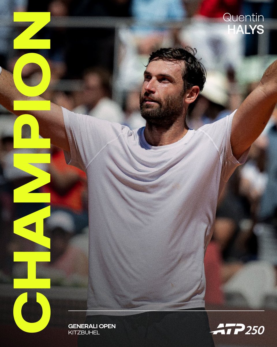 atptour's tweet photo. FIRST ATP TOUR TITLE 🏆 

Quentin Halys defeats Bublik, the defending champion at Kitzbuhel, for his first ever tour-level title 🙌

#GeneraliOpen https://t.co/KN6NM3Gdjo