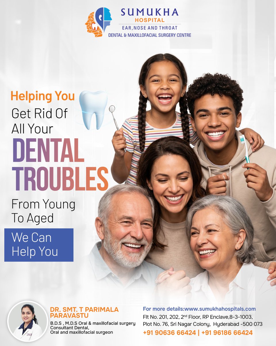 SumukhaHospital's tweet photo. 🦷 Healthy Smiles for Every Generation

😁 A beautiful smile begins with healthy teeth!

#DentalCare #HealthySmile #OralHealth #Dentist #MaxillofacialSurgery #DentalImplants #WisdomTooth #FamilyDentist #SmileMakeover #DentalClinic #OralSurgery #Hyderabad #SumukhaHospital https://t.co/L544lKLvDm