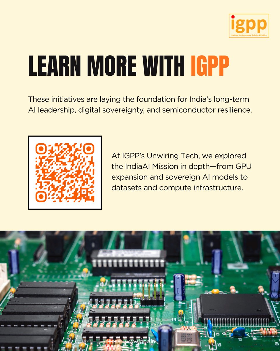 IGPPVMF's tweet photo. 🚀 Strengthening India’s Digital Sovereignty & High-Performance AI Compute Infrastructure

At the Institute for Governance, Policies & Politics (@IGPPVMF), we continuously track critical policy developments shaping India’s digital and technological future.

In a recent update presented in the Rajya Sabha, the Government of India outlined significant strides toward achieving strategic autonomy, self-reliance, and digital sovereignty in high-performance computing and semiconductor ecosystem capabilities:

🔑 Key Highlights from the Parliamentary Update:

• Democratising AI Compute Access:
· Under the IndiaAI Compute Pillar, 15 Compute Service Providers (CSPs) have been empaneled, securing over 93.18 lakh GPU hours for 237 end-users.
· Through demand aggregation and a 40% subsidy, GPU access is now offered at rates below USD 1 per hour via the unified IndiaAI Compute Portal.

• Bolstering Sovereign Infrastructure:
· To reinforce strategic autonomy and secure computing, a High-Performance AI Compute System of ~1.1 EFLOPS is being deployed at the NIC Data Centre in Delhi.

Scaling Up Semicon India 1.0 & 2.0:

· Semicon 1.0 Success: 12 manufacturing projects approved across 6 states with total investment commitments of ₹1.64 lakh crore. Commercial production has already commenced at three major facilities (Micron, KaynesSemicon, and CG Semi).

· Semicon 2.0: Union Cabinet approved with an outlay of ₹1.275 lakh crore, targeting six core pillars: Chip Design, Equipment & Materials, Fabs, Advanced Packaging (ATMP/OSAT), R&D, and Talent Development.

💡 Want a deeper dive into India's AI Infrastructure and Sovereign Capabilities?

We did an explainer episode on #UnwiringTech examining the IndiaAI Mission, covering GPU expansion, sovereign AI models, datasets, and the long-term sustainability of compute infrastructure.

▶️ Watch our full explainer video here: https://t.co/EKu2g4ZKJQ

@ManishTiwari | @ranjana_kush | @AnkurTi76797199 | @vikas_IGPP

#DigitalSovereignty #IndiaAIMission #SemiconIndia #AIInfrastructure #PublicPolicy #IGPP #TechPolicy #DeepTech #ArtificialIntelligence