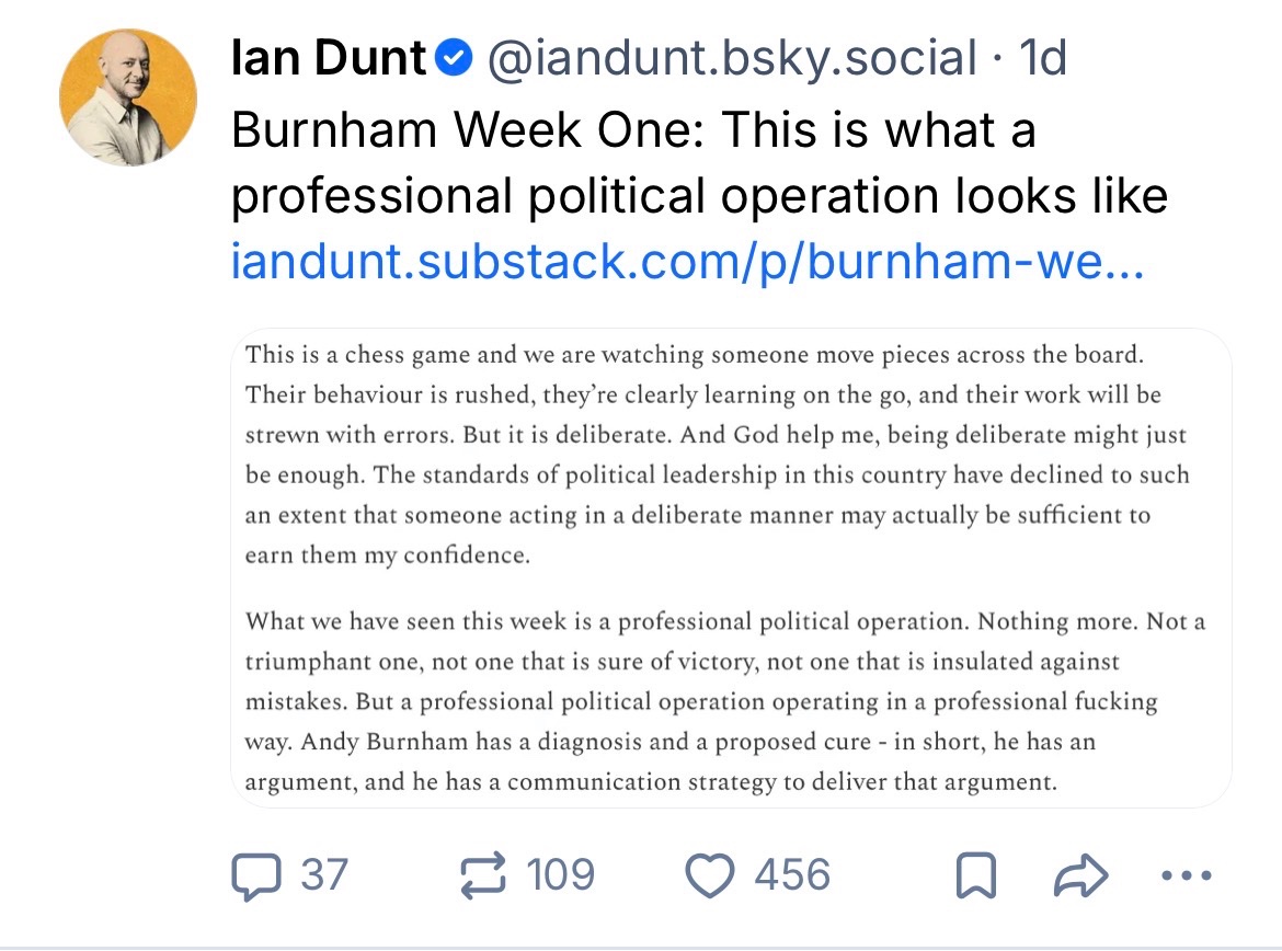 CeilNoyle's tweet photo. Burnham has just received the kiss of death. https://t.co/GuQPpED95c