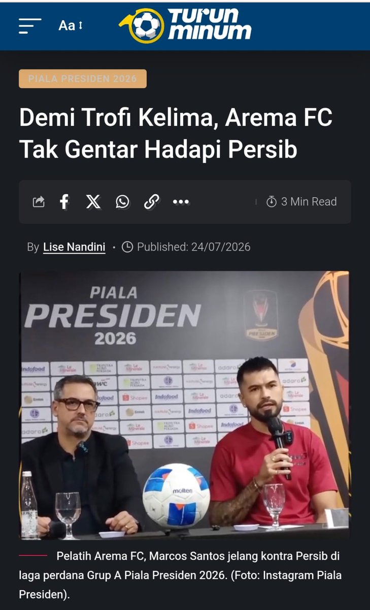 sekarrlatI's tweet photo. gak ada istilah santai buat singo edan. di match Persib vs Arema kali ini, targetnya jelas ngejar trofi kelima. #PialaPresiden2026 jadi pembuktian kalau mental juara mereka masih ada dan siap bikin kejutan lagi musim ini 🔥
https://t.co/IqMHxq25KU https://t.co/J0DmJmZ0lk