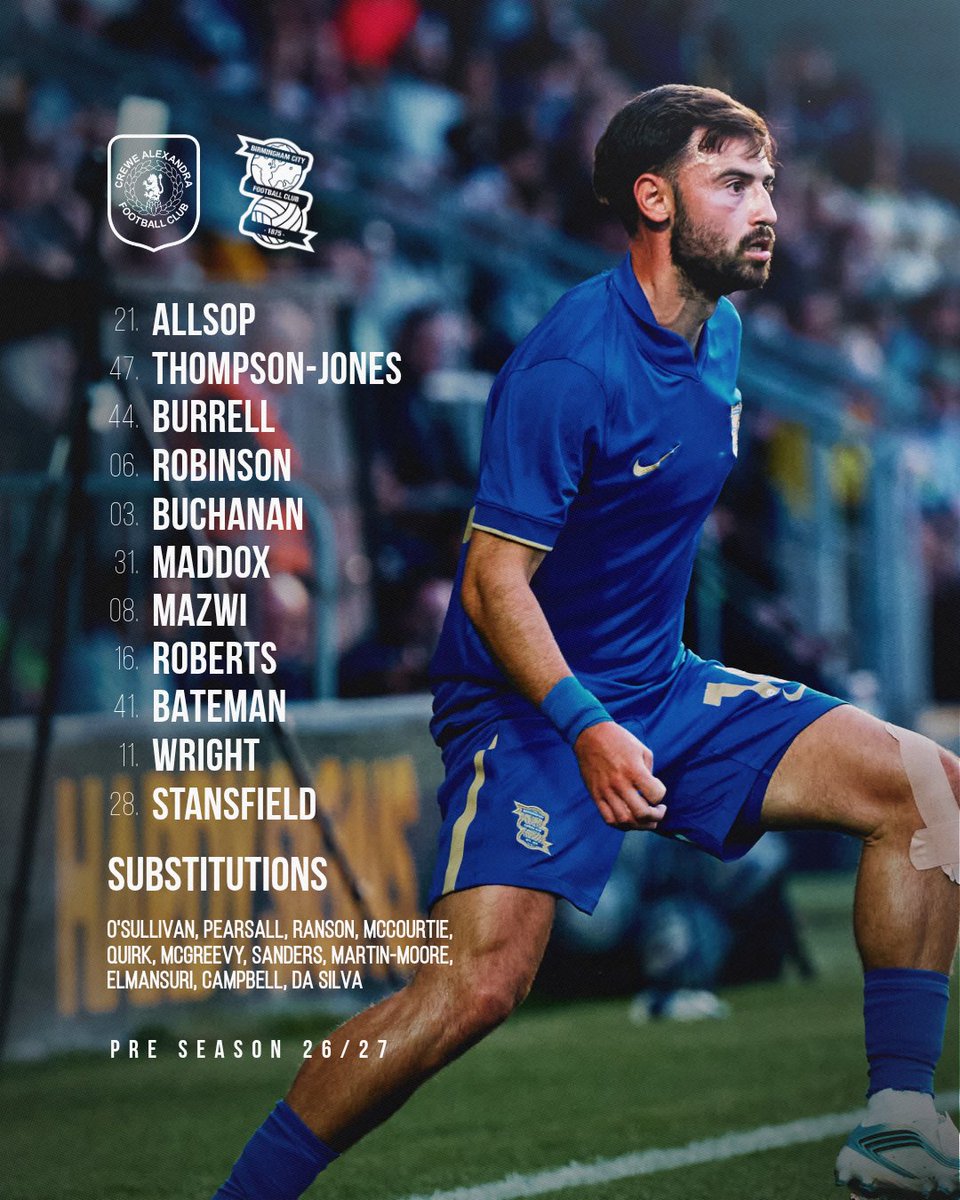 BCFC's tweet photo. 𝙏𝙀𝘼𝙈 𝙉𝙀𝙒𝙎 🔵
Here's how we line-up for our two respective fixtures this afternoon. https://t.co/kng5B1dHMI