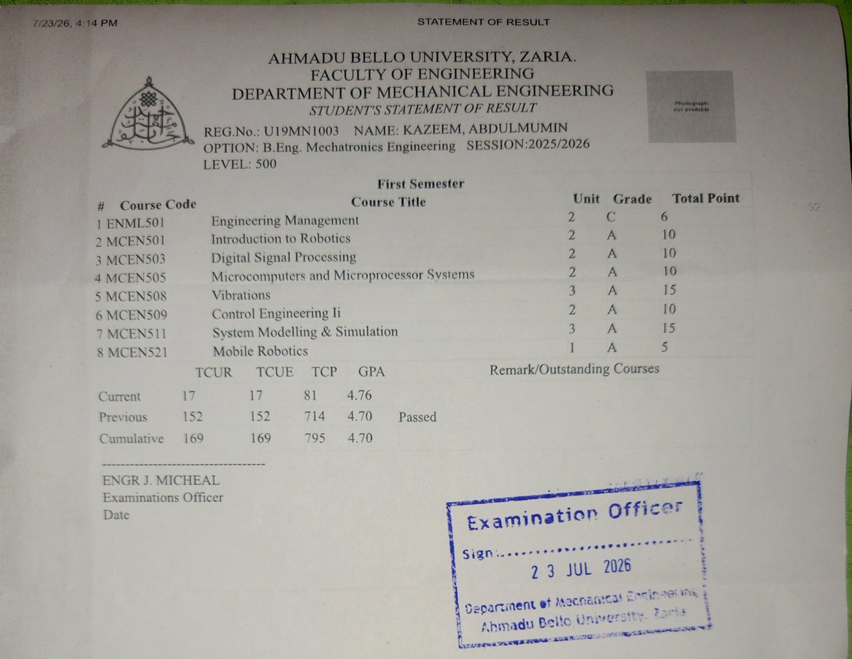 Abkazzz's tweet photo. Picked this up yesterday.

It may not be the best, but Alhamdulillahi always. 🤲🏽

Next: Final project defense + last and final semester exams in 5 weeks.

One last push, In shaa Allah.

#Mechatronics #Engineering https://t.co/ZUJyS1URFT