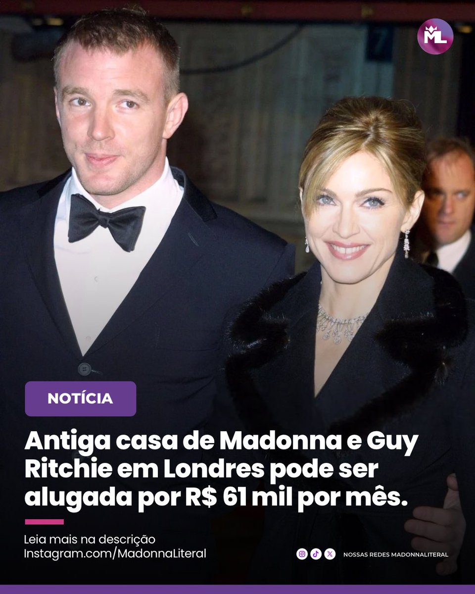 MadonnaLiteral1's tweet photo. A antiga casa onde Madonna viveu com o cineasta Guy Ritchie, em Londres, foi colocada no mercado de aluguel de luxo.

Localizada em South Kensington, um dos bairros mais valorizados da capital britânica, o imóvel está disponível por £2.075 por semana, o equivalente a £8.992 por mês, cerca de R$ 61 mil na cotação atual. 

A residência, construída na década de 1860 como uma antiga cocheira, possui aproximadamente 143 m², dois quartos, escritório, cozinha em estilo industrial projetada por Guy Ritchie, sala de estar integrada e um banheiro que preserva um arco original de tijolos do século XIX. 

Além de ter sido o lar de Madonna e Guy Ritchie durante os primeiros anos de casamento, a propriedade também serviu como cenário do filme Layer Cake (2004), estrelado por Daniel Craig, tornando-se um endereço marcante tanto para a música quanto para o cinema.