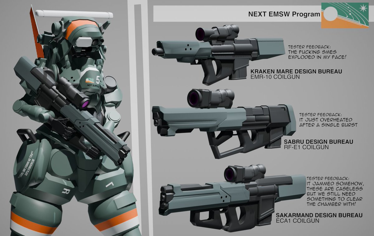 RandolphC84432's tweet photo. blocking out a design for standard grunt gun, you are part of the saturnian central committee, make a vote for which gun design to adopt as the new standard issue https://t.co/vXtgPTXWFl