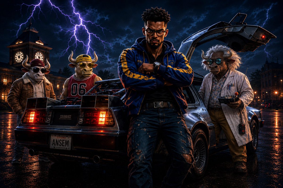 BagWorkersHQ's tweet photo. 🚙NFTs back. DeFi saved.
Guess someone took the DeLorean for a spin. 🐂🀄️🙌🏼

@BacktotheFuture x $ANSEM and the Bullpen Herd ⚡️ https://t.co/OX7UeB5gkc