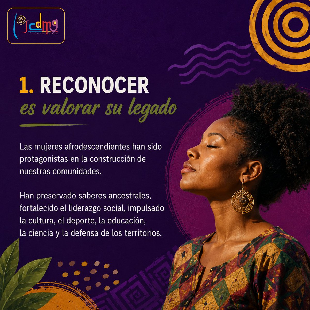 CDMGcundi's tweet photo. Conmemorar el Día Internacional de las Mujeres y las Niñas Afrodescendientes es reconocer su historia, sus aportes y su liderazgo. Reafirmamos nuestro compromiso con la igualdad de derechos, la participación y una sociedad que valore la diversidad como una fortaleza. 💜✊🏿 https://t.co/0usR4OX6MH