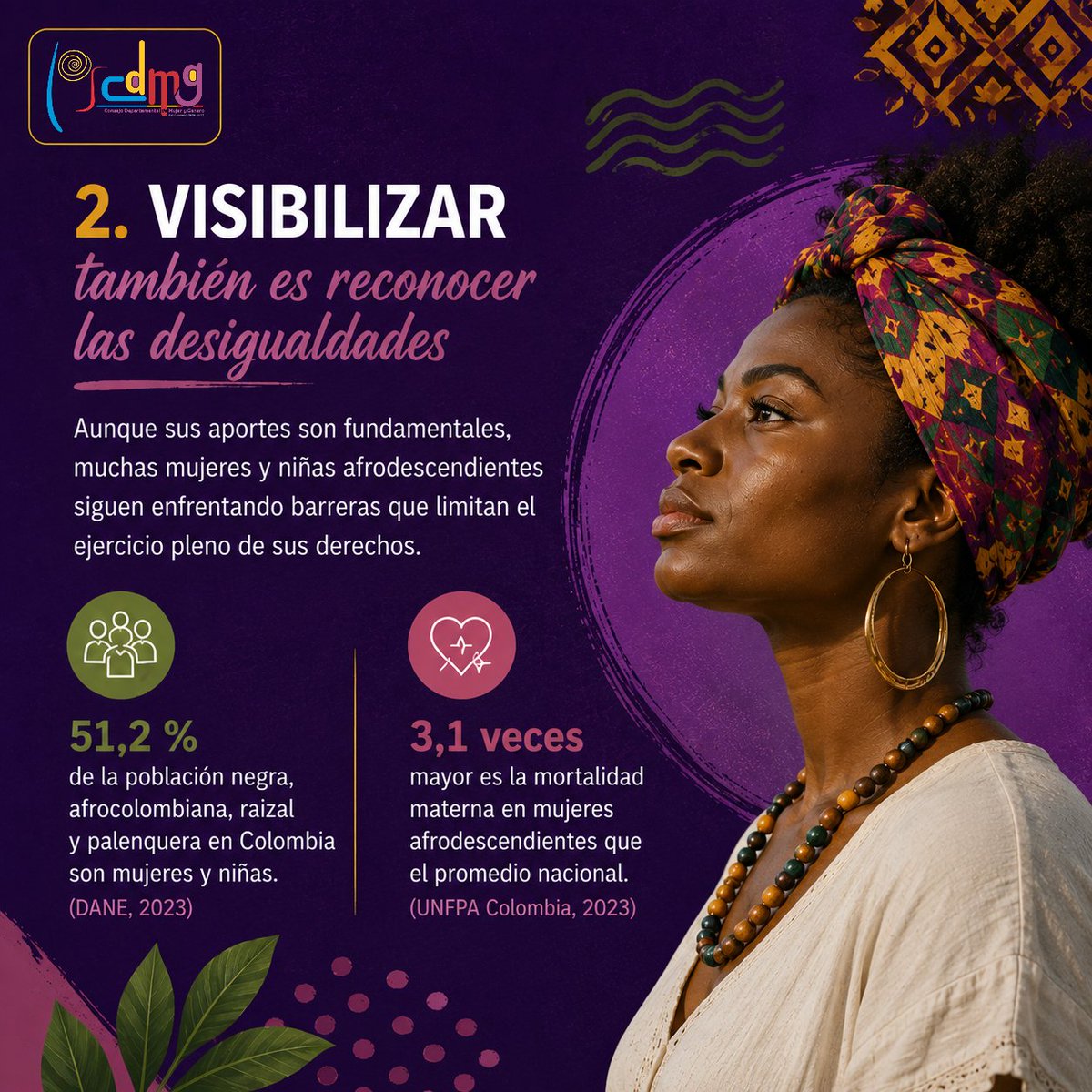 CDMGcundi's tweet photo. Conmemorar el Día Internacional de las Mujeres y las Niñas Afrodescendientes es reconocer su historia, sus aportes y su liderazgo. Reafirmamos nuestro compromiso con la igualdad de derechos, la participación y una sociedad que valore la diversidad como una fortaleza. 💜✊🏿 https://t.co/0usR4OX6MH