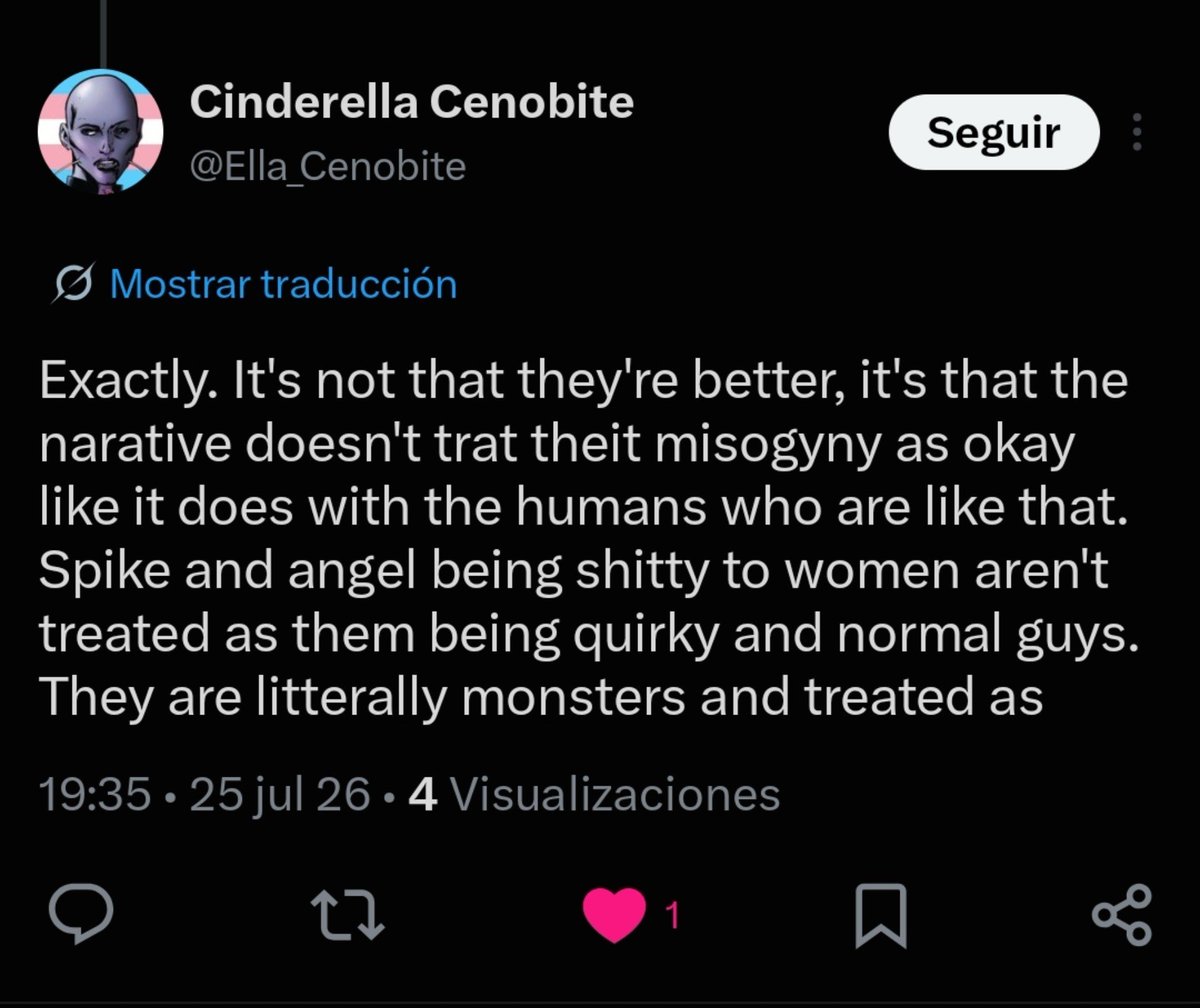 harlivymaclay's tweet photo. to the people offended subtweeting me for this, this tweet explained it perfectly. "so spike and angel are better than [insert random ugly man]??" no, but the show acknowledges the misogyny of the supposed bad guys, and washes the one from the "good guys" https://t.co/gzoOeGtAsc