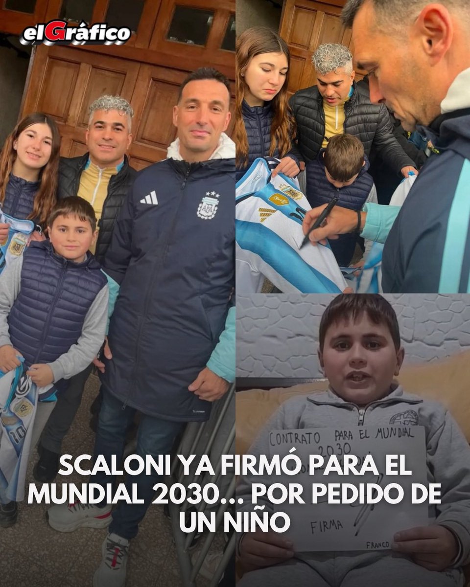 elgraficionado's tweet photo. Un pequeño llegó hasta la casa de Lionel Scaloni en Pujato con un “contrato” para dirigir a Argentina en el Mundial 2030… ¡y el DT no dudó en firmarlo! 😅✍️🇦🇷 https://t.co/WtV7KZgU0z