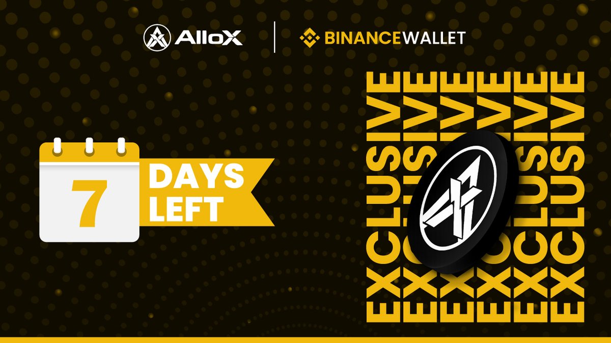 alloxdotai's tweet photo. 🔔 7 days left in the AlloX × @BinanceWallet Exclusive Campaign under the Booster format.

78,500 users have already joined. The clock is ticking. If you haven't completed all five tasks yet, this is your final opportunity.

What's still available:
• Connect Binance Wallet with AlloX
• Build a portfolio on AlloX
• Claim the Daily Bonus 14 times
• Reach $20 in portfolio volume
• Reach $5,000 in portfolio volume

10,000,000 ALLOX tokens are up for grabs. Don't wait until the last day.

Find it under Exclusive Campaigns or in the Binance Wallet app under On-Chain Opportunities.

👉 https://t.co/VIC51Q1GSj