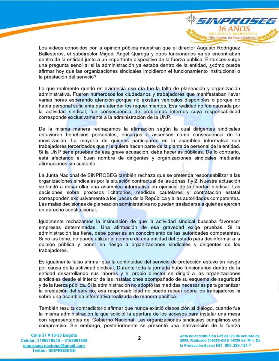SINPROSEGN's tweet photo. No mas mentiras señor Augusto Rodriguez, no utilice la entidad como si fuese un influencer @chiporivera @CGR_Colombia @PGN_COL @OITnoticias @CIDH asuma su ineficacia https://t.co/Htq0hsDApD