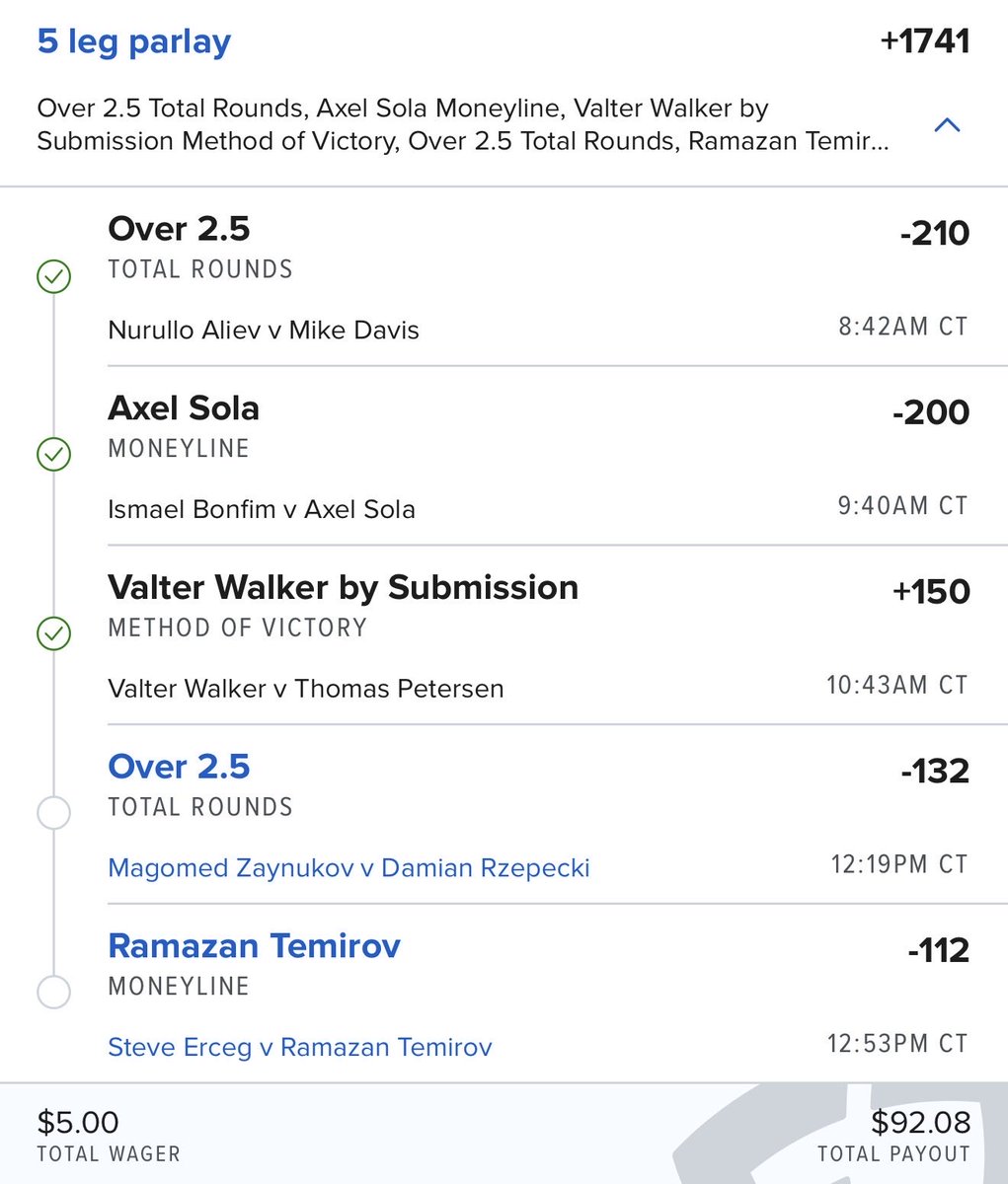 DatMMAguy's tweet photo. Pork gets it done! Need Ank finish and Temirov, should I let these ride? #UFCAbuDhabi https://t.co/NehUkmfpKq