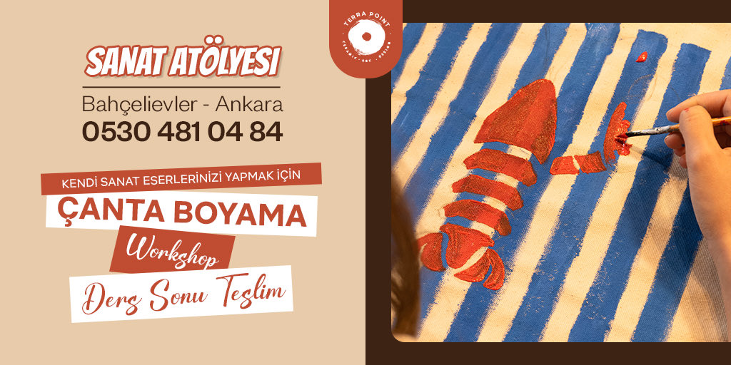 terrapointart's tweet photo. Kendi tarzını bez çantaya taşı 🎨 Terra Point Çanta Boyama Workshop — Bahçelievler, Ankara
📞 +90 530 481 04 84 https://t.co/oUcRoyU8Iz