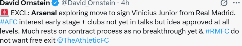 OEliud1's tweet photo. KEY WORD -"Idea approved at all levels". Meaning Arsenal owners are on board. Yet some people still think Arsenal can't sign Vinicius Junior? Arsenal is in top 5 rich clubs in the world. https://t.co/Cu9VLkv829