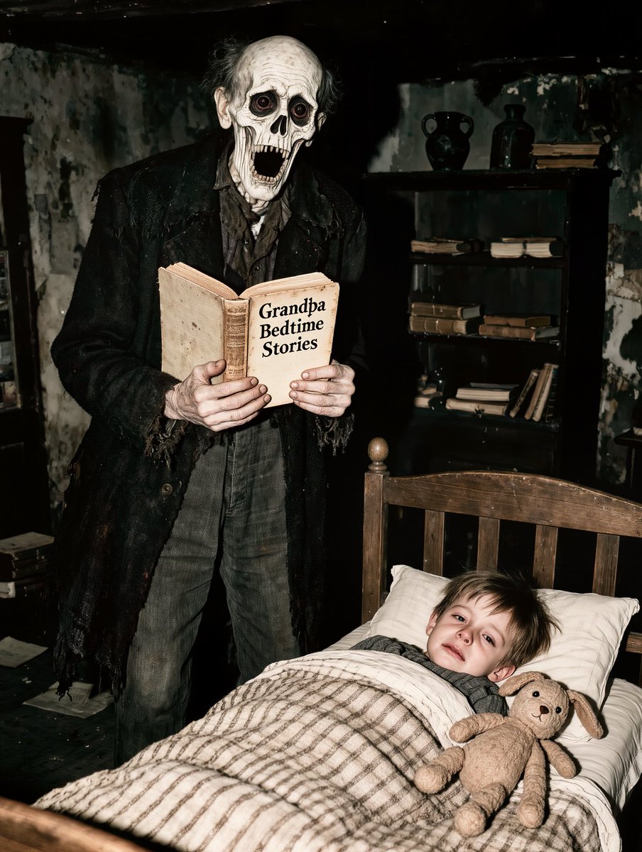 wadulisidoya's tweet photo. Read Until Dead
He died reading cursed tales to his children decades ago. Now a skeletal phantom, he visits orphanages nightly, forcing weeping children to listen until their hearts stop beating completely.
#nightmarefuel #creepypasta #digitalhorror #horrorcommunity #macabre https://t.co/fNqAbWrD1Z