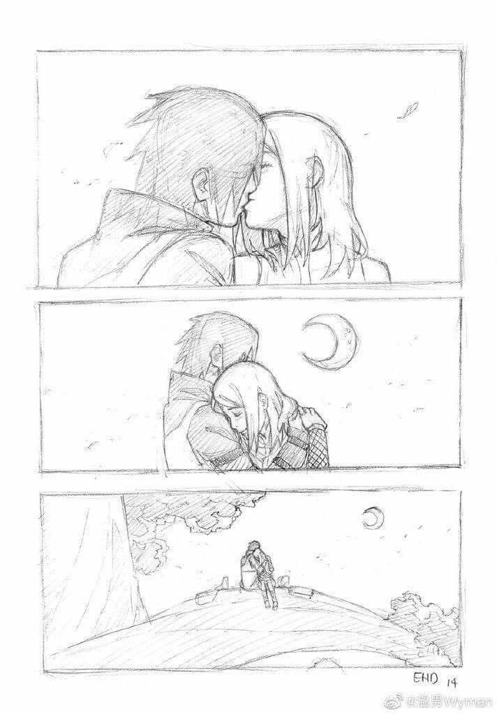 TaTaMiller12's tweet photo. Ilustração de sasuke e sakura se beijando após a notícia de que sakura está grávida de sarada https://t.co/QYuUO9s7KY