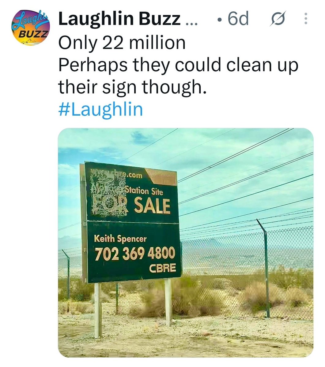 katzAz1's tweet photo. #laughlin
#laughlinnv
#laughlinbuzz
Perhaps you should organize a group of community leaders that say they care about Laughlin to clean up the sign. Don't forget to take your selfies when you do it. #getoffyourass https://t.co/uadMiuZeXp