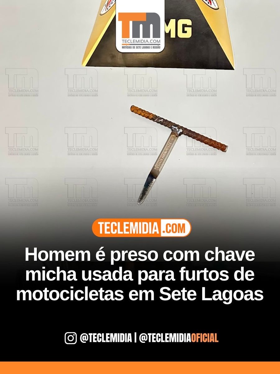 Teclemidia's tweet photo. Um homem foi preso na sexta-feira (24) durante uma ação preventiva da Polícia Militar no bairro Santa Luzia (Garimpo), em Sete Lagoas.

De acordo com a PM, equipes da Motopatrulha da 62ª Companhia realizavam patrulhamento pela Rua Independência quando abordaram o suspeito.

Durante a busca pessoal, os militares localizaram uma chave micha artesanal, classificada na ocorrência como um instrumento perfurocortante frequentemente utilizado na prática de furtos de motocicletas, especialmente para violação do sistema de ignição dos veículos.

O homem foi preso em flagrante pelo porte ilegal de arma branca, e o objeto foi apreendido.

Segundo a Polícia Militar, a ação faz parte das operações preventivas realizadas para combater crimes patrimoniais e reforçar a segurança na região.