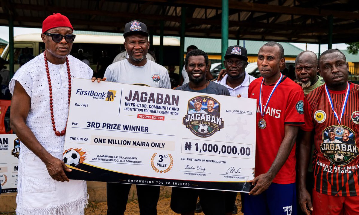 iccbayelsa1's tweet photo. *2026 JAGABAN FOOTBALL TOURNAMENT UPDATE*

*Congratulations* to Great Assembly All FC on their 3rd place Victory. 

This tournament is proudly sponsored by *Engr. Preye Aganaba (MNSE)* @preyeaganaba https://t.co/t4UWfGuVG4