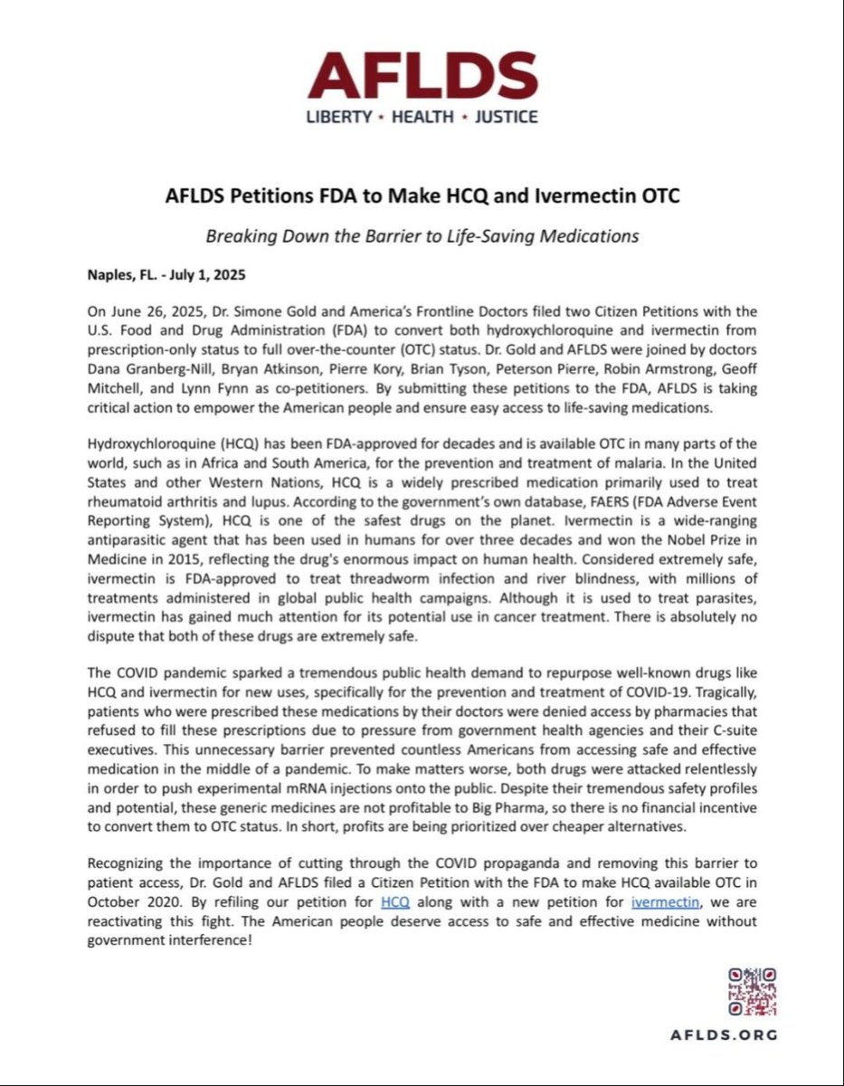ZakariaMDv3's tweet photo. BREAKING: We did it.

We have formally filed a Citizen’s Petition to the 
@FDA

 demanding that HCQ and Ivermectin be made available over the counter.

This isn’t just about medication—it’s about your fundamental right to medical freedom.

We will not let the medical industrial complex dictate what you can and cannot access.

Please Share and repost this message to increase awareness. It is essential for the public to be informed. Follow my page for further motivational and educational content.