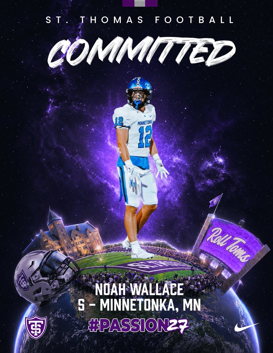NoahpWall's tweet photo. After a lot of thought and consideration, and more conversation with @WallieKuchinski , I am beyond excited to announce that I have committed to the University of St. Thomas! Thank you to my family, coaches, teammates, and everyone who has supported me along the way. Go Tommies! 💜🤍 #Committed