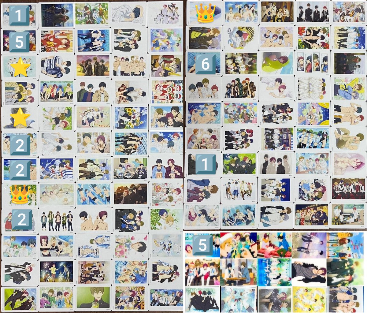 03bfl24's tweet photo. 【交換譲渡】Free! ミニフォトカード フォトカ 第2弾 ノーマル
譲：画像 数字の列(数字はセット数)
求：画像 👑>⭐>1セット500円
(画像お借りしました🙇‍♀️)

ホロなし5枚セット同士の交換希望ですがご相談ください

手渡し
オケコン2026全公演or別日東京

お気軽にお声がけください
よろしくお願いします https://t.co/XNaTOSCbjJ